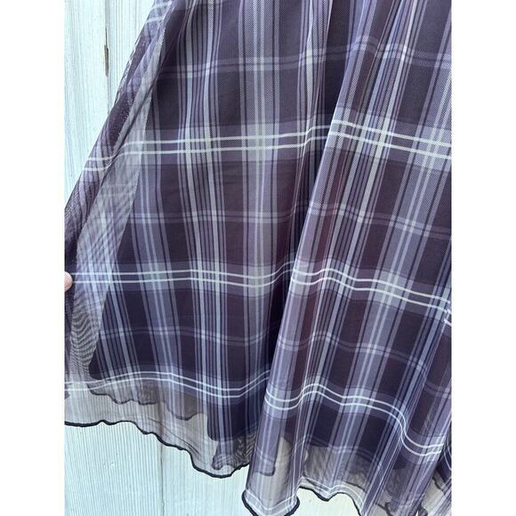 Cider Check V-Neck Knotted Lettuce Trim Mini Dress Black‎ Short Sleeves Size XS - Picture 9 of 11